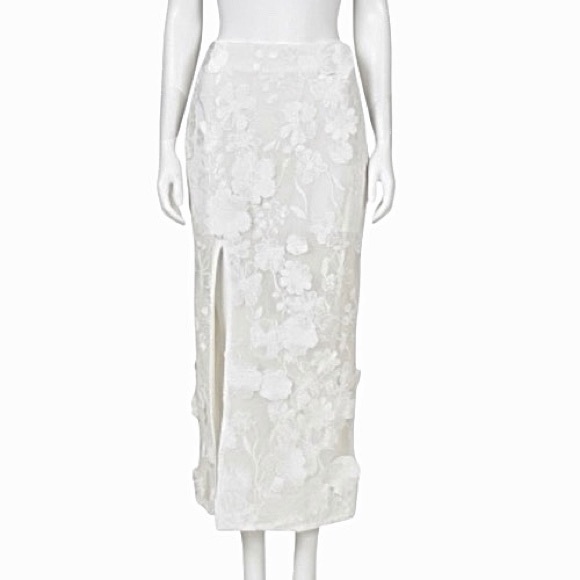 Endless Rose White 3D Embroidered Floral Lace Semi Sheer Pencil Midi Skirt NEW - Picture 10 of 14